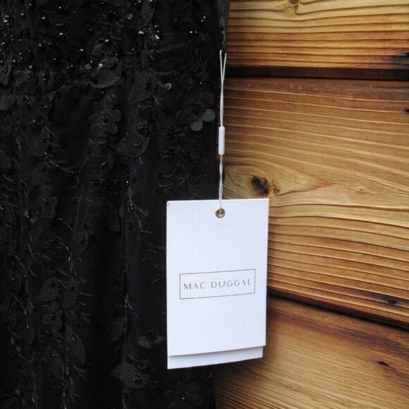 MAC DUGGAL 20889 Womens Black Sheer Applique Bustier Gown with Feather Straps - Picture 13 of 14